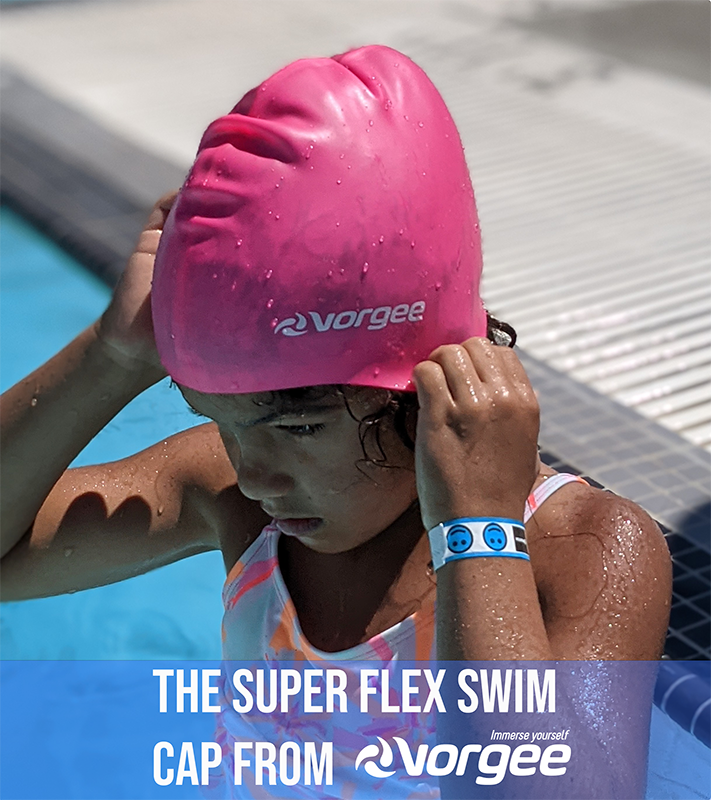 Swimmer with Long Hair Swimming Cap on