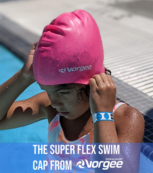 Swimmer with Long Hair Swimming Cap on