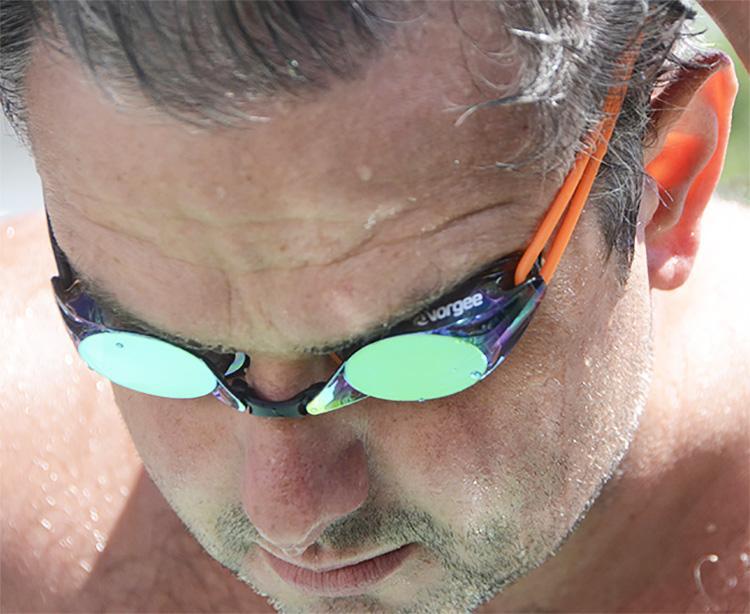 Swimmer wearing Vorgee swim goggles